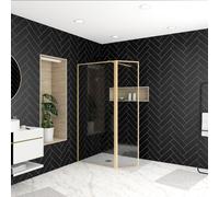 Paroi de Douche avec Volet Pivotant 90+40x200 cm - Finition Or Doré Brossé - GOLDY CONTOURING