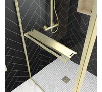 Paroi de Douche avec Volet Pivotant 90+40x200 cm - Porte-serviette + Etagère Finition Or Doré Brossé