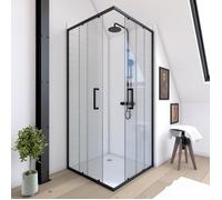 Paroi de douche coulissante Indus - Noir - 90x90 cm - Verre trempé 6mm - AURLANE
