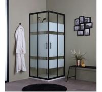 PAROI DE DOUCHE COULISSANTE SÉRIGRAPHIÉE 80X80 AVEC PROFILÉS NOIRS MATS CITY