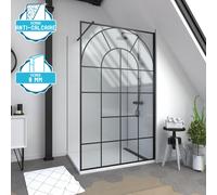 Paroi de douche Déco 120x195cm Verre Anti-Calcaire 8mm Sérigraphié - Barre de fixation Noir Mat