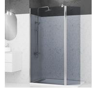 Pack Paroi de Douche et Volet Pivotant 100+40x200cm - Verre Fumé Bleu Nuit + Barre Fixation Chrome