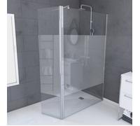 Pack Paroi de Douche et Volet Pivotant 120+40x200 cm - Bande Dépolie - Barre de Fixation Chrome