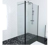 Paroi de Douche et Volet Pivotant 120+40x200 cm - Verre Transparent - Barre de Fixation Noire