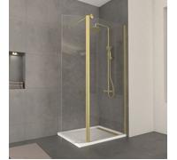 Pack Paroi de Douche et Volet Pivotant 80+40x200 cm - Profilé + Barre de Fixation Or Doré Brossé