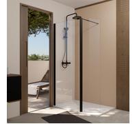 Pack Paroi de Douche et Volet Pivotant 80+40x200 cm - Verre Transparent - Barre de Fixation Noire