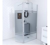 Pack Paroi de Douche et Volet Pivotant 90+40x200 cm - Bandeau Miroir - Barre de Fixation Chrome