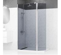 Paroi de Douche et Volet Pivotant 90+40x200cm - Verre Fumé + Barre Fixation Chrome