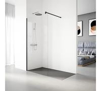 Paroi de Douche Fixe Modèle SERIE 100 de 100x195 cm - Verre Trempé, Traitement Anti-calcaire, TransParoint et Réversible d'1 Feuille de 6 mm - Profil Couleur Noir - REALSHOWER