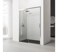 Paroi de Douche Frontale Coulissante SERIE 300F - Dimensions 150-154x195 cm - Verre Trempé, Anti-Calcaire- 1 Panneau Coulissant et 1 Fixe de 6 mm - Profil Argenté Brillant - Réversible - Real Shower