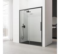 Paroi de Douche Frontale Coulissante SERIE 300F - Dimensions 176-180x195 cm - Verre Trempé, Anticalcaire - 1 Panneau Coulissant et 1 Panneau Fixe de 6 mm - Profilé Noir- Réversible -REALSHOWER