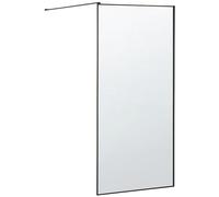 Paroi de Douche Italienne Walk In en Verre Trempé Transparent et Cadre en Aluminium Noir 90 x 190 cm pour Salle de Bain Moderne et Minimaliste Beliani