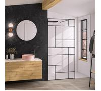 Paroi de douche KINEDO Solo Design + sérigraphié mondrian 80cm profilé Noir mat