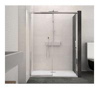 Paroi de douche MACAO sans seuil 142-155cm blanc transparent avec partie fixe droite - - PA649BTNED