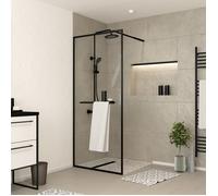 Paroi de Douche Noir Mat 100x200cm - Porte-serviette et étagère - DARK CONTOURING SHELF