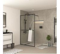 Paroi de Douche Noir Mat 120x200cm - Porte-serviette et étagère - DARK CONTOURING SHELF