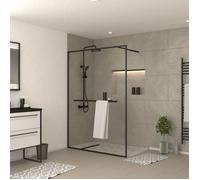 Paroi de Douche Noir Mat 140x200cm - Porte-serviette et étagère - DARK CONTOURING SHELF