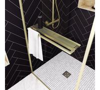 Paroi de Douche Or Doré Brossé 90x200cm - Porte-Serviette et Etagère