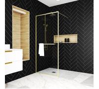 Paroi de Douche Or Doré Brossé 90x200cm - Porte-Serviette et Etagère