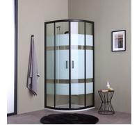 CABINE DE DOUCHE SEMI-CIRCULAIRE 80X80 VERRE SÉRIGRAPHIÉ CADRE NOIR MAT CITY