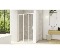Paroi de douche SMART DESIGN 3V avec 3 volets 2 coulissants 120cm profilé blanc verre transparent droite - KINEDO - PA90266BTNED