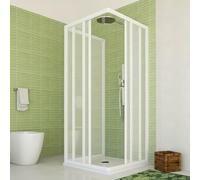 Paroi de douche trifoglio PVC 70 x 70 x 70 cm, panneaux en acrylique semi-transparent effet goutte, 3 côtés avec portes coulissantes, fermeture magnétique réversible, installation facile