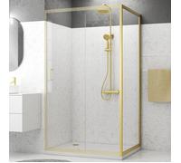 Paroi de retour 90x200cm - Profilés Or Doré Brossé - Verre Trempé 6mm - GOLDY CRUSH