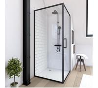 Retour pour Paroi pour douche - 80x200 cm - PROFILE NOIR MAT - verre transparent 6mm