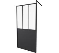Paroi Fixe 100x200 Style Industriel Noir - Verre Transparent - Avec Cadre - Réversible - Réglable