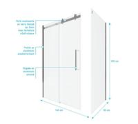 PAROI PORTE DE DOUCHE COULISSANTE + RETOUR 140X90cm - RAILROAD CHROMED 140 FRONT-90