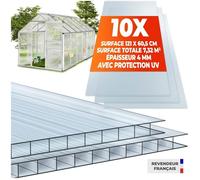 tectake® 10 Plaques alvéolaires Polycarbonate 4 mm Panneau alvéolaire Double de 121x60,5 cm Panneau pour Serre Antichoc et résistant aux UV Serre de jardin Abri de voiture Abri de jardin Pergola