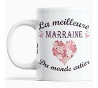 Paroles d'amour Cadeau Marraine Anniversaire Noel pour le plaisir d'offrir Tasse la meilleure Marraine du monde entier Message Communion original Mug Marraines avec un Gros Coeur