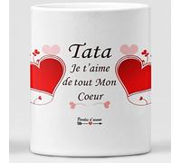 Paroles d'amour Cadeau Tata Anniversaire Tasse Tata je t'aime de tout mon coeur Idées cadeaux pour Tata Mug Message pour Noël fêtes de fin d'année Tasse originale pour Tante d'amour