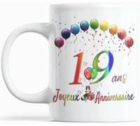 Paroles d'amour Joyeux Anniversaire 19 ans Idée Cadeau Homme Femme dix huit ans Mug original avec des ballons en couleur