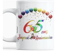 Paroles d'amour Joyeux Anniversaire 65 ans Idée Cadeau Homme Femme Soixante cinq ans Mug original avec des ballons en couleur