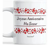 Paroles d'amour Mug d'anniversaire original Pour Soeur Joyeux Anniversaire Ma Soeur avec des Coeurs Tasse Soeurette