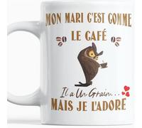 Paroles d'amour Mug humour Cadeau Mari Anniversaire plaisir d'offrir Mon Mari c'est Comme Le Café Il a Un Grain Mais Je l'Adore
