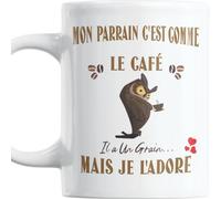 Paroles d'amour Mug humour Cadeau Parrain Noel Anniversaire plaisir d'offrir Mon Parrain c'est Comme Le Café Il a Un Grain Mais Je l'Adore