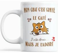 Paroles d'amour Mug humour idee Cadeau Mon Chat c'est Comme Le Café Il a Un Grain Mais Je l'Adore Cadeau Original marrant