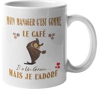 Paroles d'amour Mug Humour Manager - Cadeau Original Chef d’Équipe Anniversaire ou Noël - “Mon Manager c’est comme le café il a un grain mais je l’adore” - Idée Cadeau Bureau