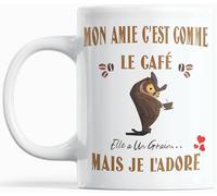 Paroles d'amour Mug Humour Mon Amie - Cadeau Original Anniversaire ou Noël - Idée Cadeau Drôle et Touchante - “Mon Amie c’est comme le café, elle a un grain mais je l’adore”