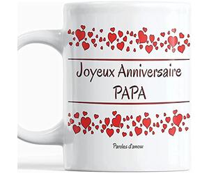 Paroles d'amour Mug joyeux anniversaire Papa Mug original Tasse à Café Anniversaire avec des cœurs Idée cadeau pour un super Père Homme Parents