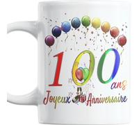 Paroles d'amour Tasse Joyeux Anniversaire 100 ans Idée Cadeau Homme Femme 100 Ans Mug original avec des ballons en couleur Fete d'anniversaire