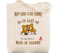 Paroles d'amour Tote bag humour mon Chat c'est comme le café il a un grain mais je l'adore Sac Fourre tout