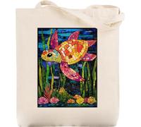 Paroles d'amour Tote Bag Tortue Vitrail - Sac Cabas Réutilisable avec Tortue Marine Colorée Style Vitrail, Idée Cadeau pour Amoureux de l’Océan et des Animaux Marins