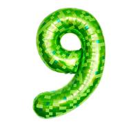 ParPix Ballon en aluminium avec motif pixel - 9e anniversaire garçon et fille - Thème pixel vert - 100 cm - Ballon en aluminium - Pixel Miner 9 ans - Ballon à l'hélium de 100 cm - Décoration