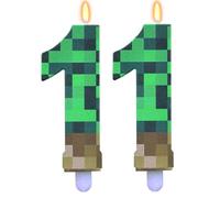 ParPix Bougies d'anniversaire pixel chiffre 11, bougie 11 anniversaire fille garçon, vert 11 bougies d'anniversaire, 11e anniversaire gâteau bougies, 11 bougies numérotées, jeu vidéo pixel thème 11