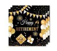 ParPix finemark Lot de 20 serviettes en papier, noir et doré, 33 x 33 cm, décoration de table pour départ à la retraite, Happy Retirement, décoration de table pour fête du départ à la retraite