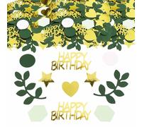ParPix Lot de 100 confettis décoratifs d'anniversaire, grands, 6 cm, Happy Birthday, décoration de table d'anniversaire, décoration de table à disperser, vert doré, pailleté, décoration d'anniversaire