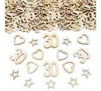 ParPix Lot de 150 confettis décoratifs en bois pour 30e anniversaire - Cœur étoile - Décoration à disperser - 30 ans - 30 ans - Pour homme et femme
